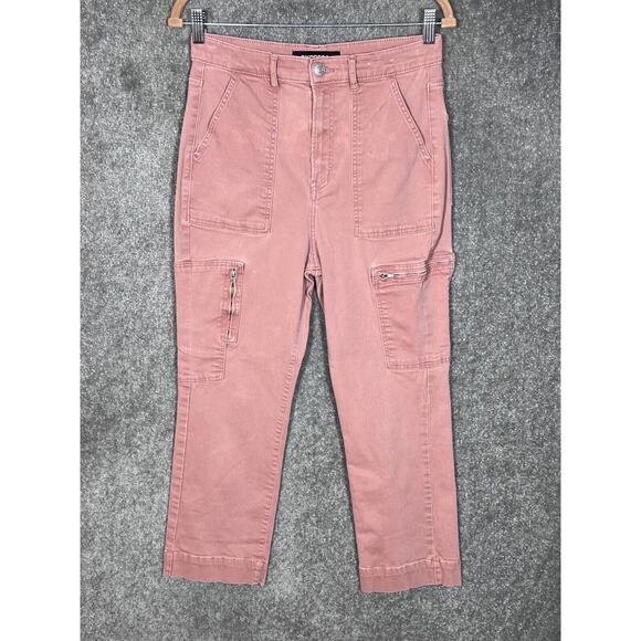 Express Cargo Jeans Womens Size‎ 10 Pink Denim Stretch Super High Rise Crop - Picture 1 of 12
